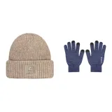 Коричневая кепка + темно-синие перчатки