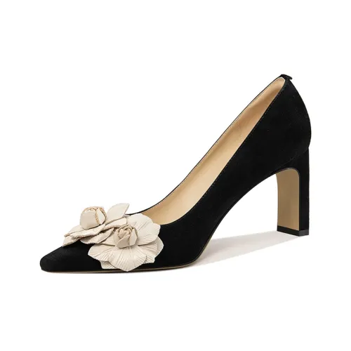 Lily Wei Черный Wood Радужка Грубый каблук Высокие каблуки 7,5 см Женские Черный