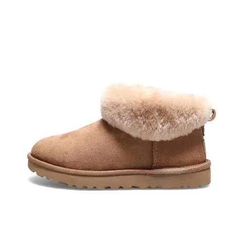 UGG CLASSIC ULTRA MINI Fluff Термостойкие противоскользящие ботинки с низким верхом для снега женские каштановые