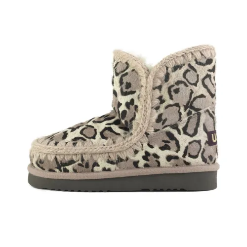 MOU Термические Короткие Снежные Ботинки Женские с Леопардовым Принтом Белый