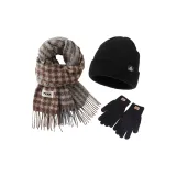 Шарф + Черная теплая шапка + Черные перчатки
