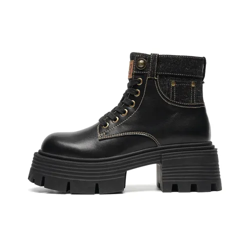 EBLAN Короткий MID Голень Мартин Boot Женские Черный