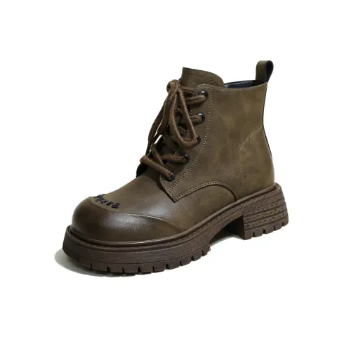 Ouumeis Короткий Мартин Boot 5 см Женские Хаки Коричневый
