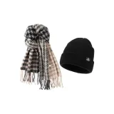 Шарф + Черный Теплоизоляционный Вязаная шапка