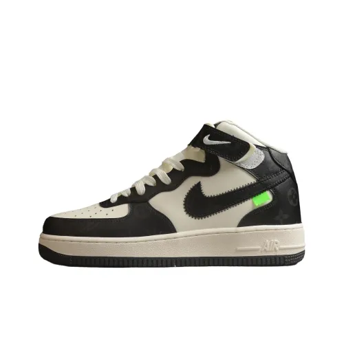 Nike Air Force 1 Slip Resistant Abrasion Resistant MID Топ Скейтборд Кроссовки Унисекс Бежево-черный