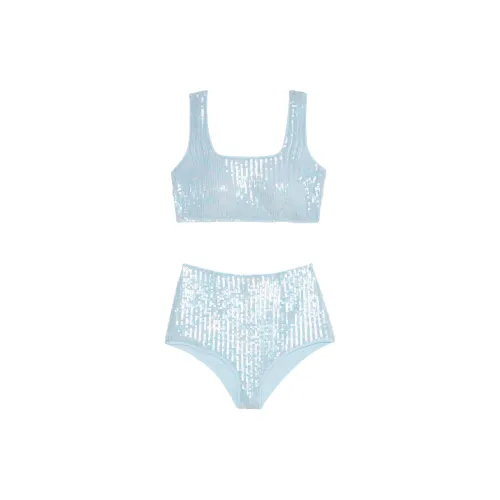 Victoria's Secret Sequin Мелкие блестки BRA TOP Высокая талия Короткий комплект LB Пижамный комплект Женские Светло-синий