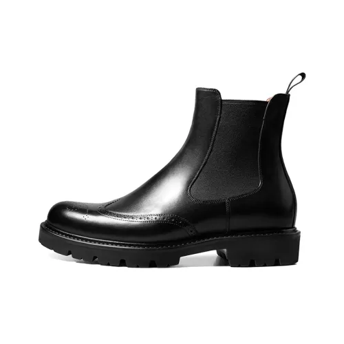 THOM WILLS Британский Деловой стиль BROGUE Вышитая версия LEATHER BOOTS Челси Мужской Черный