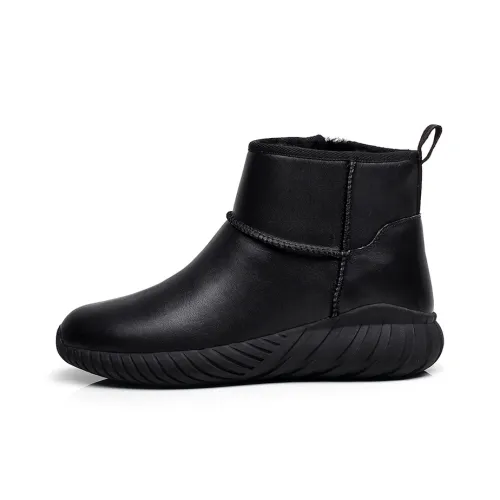 Golofi Термический Slip-Resistant Короткие Снежные Ботинки Кожаный Верх Гладкая Поверхность Шерсть Ботфорты Женские Черные