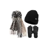 Шарф + Черная термическая вязаная шапка + Черные перчатки