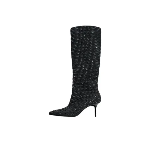 ZARA Женские высокие сапоги до колена, черные