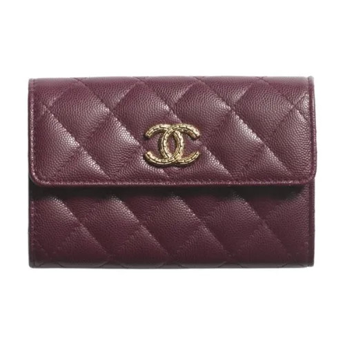CHANEL Блестящий Икорный Телячья кожа и Металл Кошелек Женские Темно-бордовый цвет
