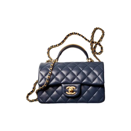 CHANEL Classic Flap CF Sheepskin Flap Bag Shoulder Bag Mini Handbag Women's Navy Blue