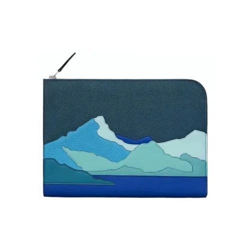 HERMES Zip Tablet Togo Swift Телячья кожа с Bullock Кожа Планшет Защитный Чехол и Ноутбук Сумка Мужской Синий