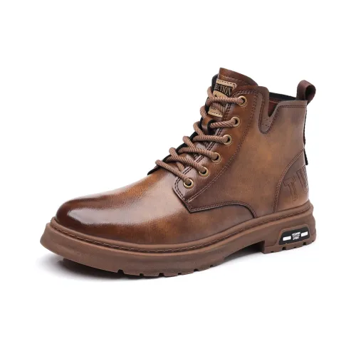 WEISHIBANGWEI Короткий Мартин Ботинка Средний Каблук Мужской Коричневый