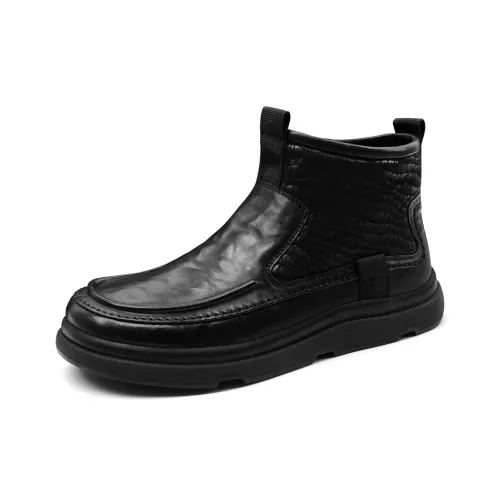 PALMPOLO Shearling Booties Fleece-Lined Thermal Men's Black