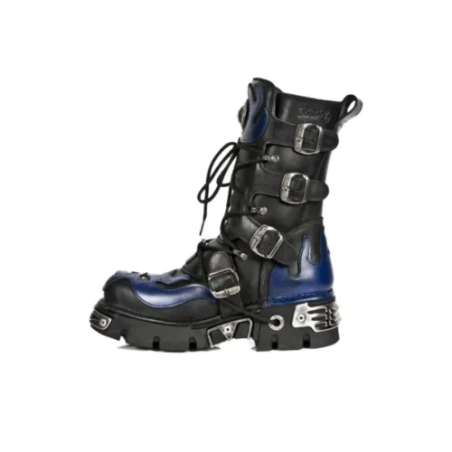 NEW ROCK Коровья кожа Высокие ботинки Martin 6 см Унисекс Темно-синий Черный