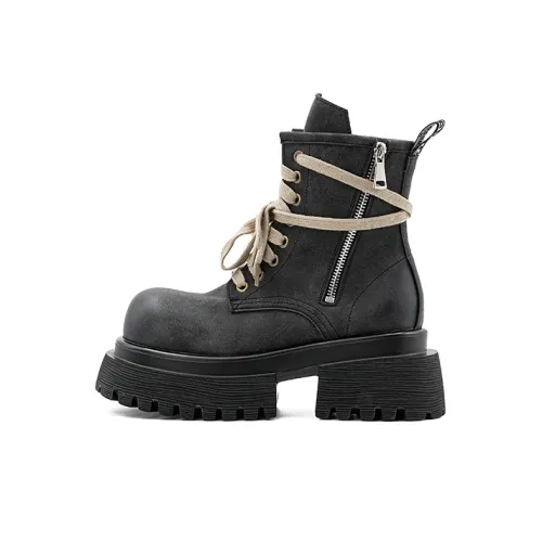 Little Sue Модный Fashion Versatile Pre Осенний Кружево Вверх Дизайн Полированный Ботильоны Короткий Big Head Мартинсы Женские