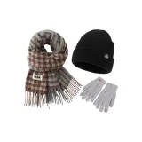 Шарф + Черная Теплая Шапка + Серые Перчатки