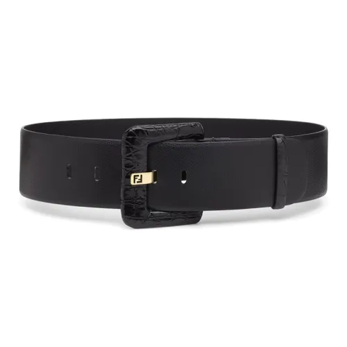 FENDI Телячья кожа Кожаные ремни Женские Черный Ширина 6 см