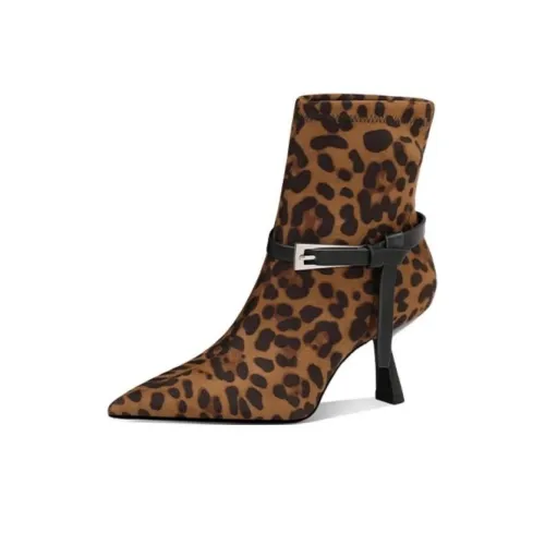 JESSICA SOPHIA Тонкие ботинки-ботильоны 6 см женские леопардовый принт