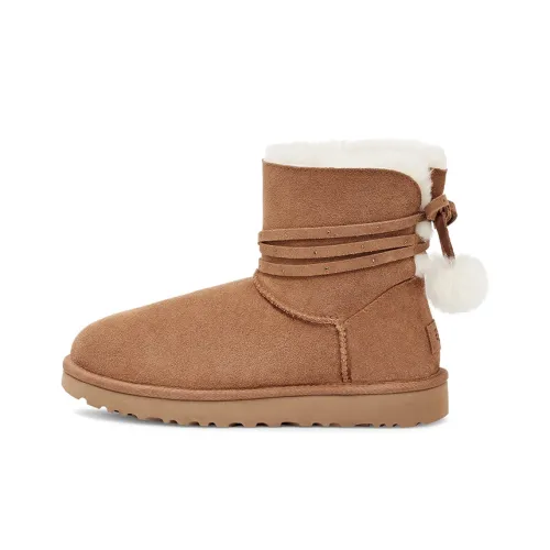 UGG Мини Bailey Bow Pom Термический Устойчивый к Износу Короткие Снежные Ботинки Женские Каштановый