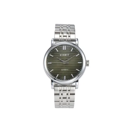 KUERST Автоматический Механический Механизм Стальной Ремешок Часы Мужские Зеленый Циферблат