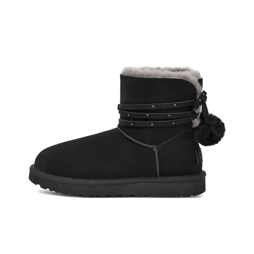 UGG Мини Bailey Bow Pom Термический Устойчивый к Износу Короткие Снежные Ботинки Женские Черные