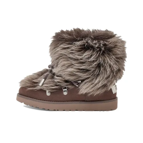 UGG Классический Posh Mini Флок Теплоизоляционный Устойчивый к истиранию Противоскользящий Короткий Снегокат Женские Кофейного цвета