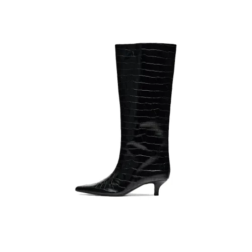 ZARA Женские высокие сапоги до колена, черные