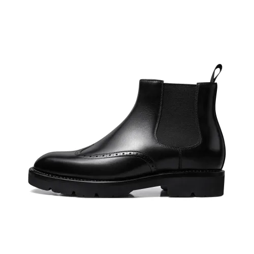 THOM WILLS Британский стиль BROGUE Вышитая версия Кожаные ботинки Короткий Челси Мужской Черный