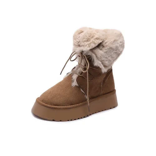 EEueeczs Термический Увеличение Высоты Устойчивый к Износу Противоскользящий Короткие Снежные Ботинки Женские Каштановый