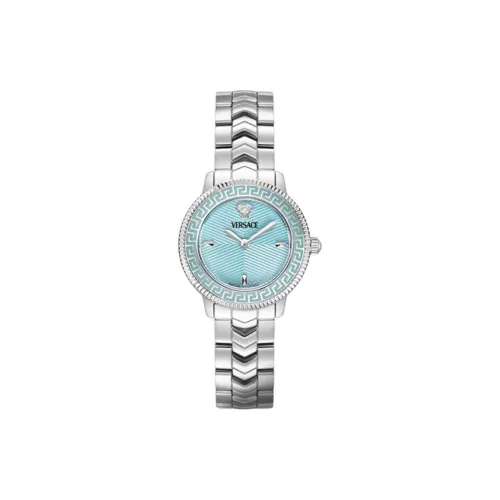 VERSACE V Icon Lady Collection Наручные часы Кварцевый механизм Ремешок из нержавеющей стали 30 мм Синий циферблат Женские часы