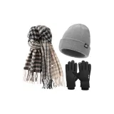 Шарф + Серый термический вязаный шапка + Черные перчатки