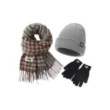 Шарф+Серый Теплый Шапка+Черный Перчатка