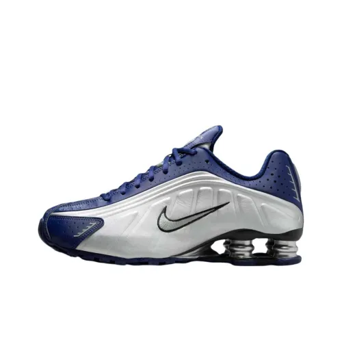 Nike Shox R4 Low Топ Повседневные Беговые Кроссовки Женские Синие и Серебряные