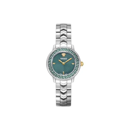 VERSACE V Icon Lady Collection Наручные часы Кварцевый механизм Ремешок из нержавеющей стали 30 мм Зеленый циферблат Женские часы