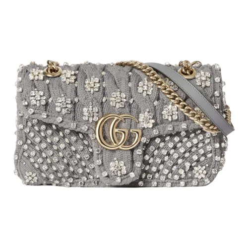 GUCCI GG Marmont Вязаная модель Шерстяная ткань Сумка через плечо Сумка на плечо Маленькая Женская Серый