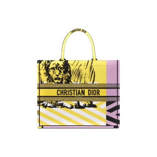 DIOR BookTote Вышивка Сумка через плечо Tote большая женская ярко-желтая розовая