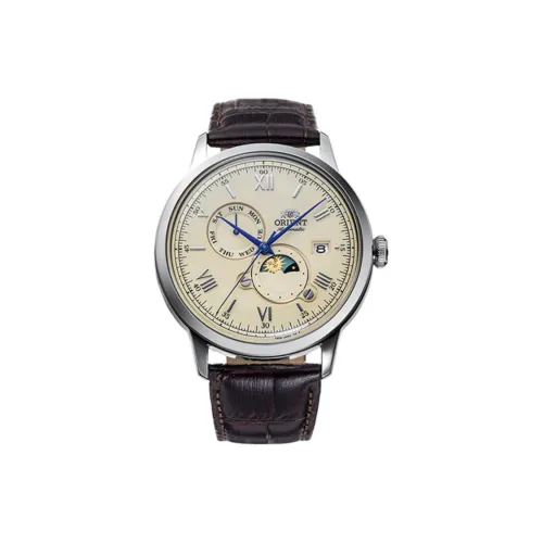 ORIENT Автоматический Ручной Механизм Часы с Кожаным Ремешком 41,5 мм Мужские Часы Желтый Циферблат