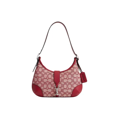 COACH Hamptons Ткань с кожаными вставками Сумка на плечо Большая Женская Серебряный и Рубины и Айвори