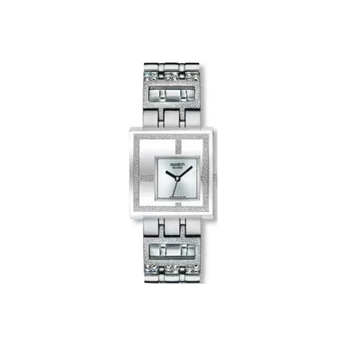 Swatch Quartz Механизм Женские часы 32,3*34,5 мм Серебристый циферблат Корпус из нержавеющей стали Ремешок из нержавеющей стали