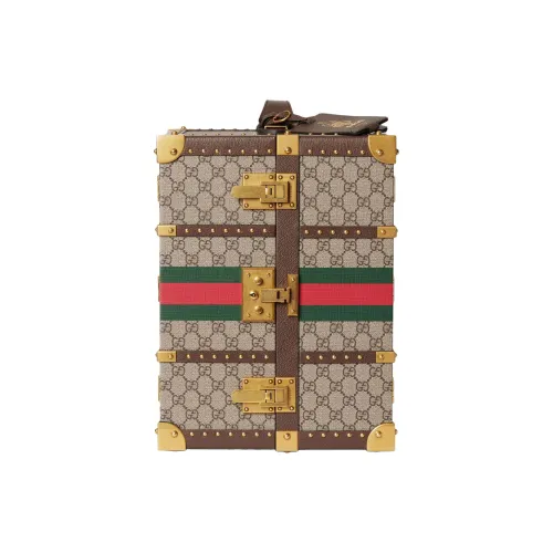 GUCCI Savoy Холст с кожей Комбинированный Чемодан Хранение Коробка Большой Женские Бежевый и Эбеновый