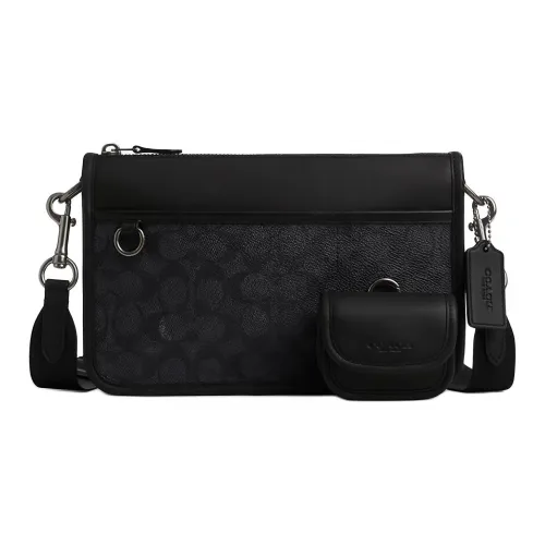 COACH Покрытая холстовая сумка через плечо мужская угольная и черная