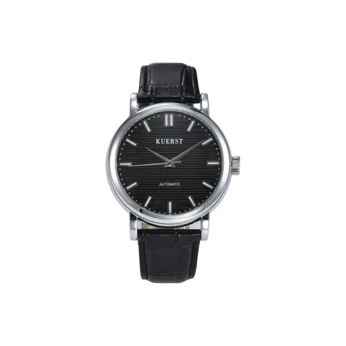KUERST Автоматический Механический Механизм Коровья Кожа Ремешок Часы Мужские Черный Циферблат