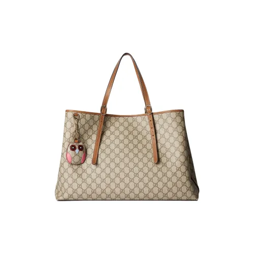 GUCCI GG Emblem Ткань с покрытием Тоут Сумка Сумка для покупок Сумка на одно плечо Сумка через плечо Большая женская Бежевый и Темно-коричневый
