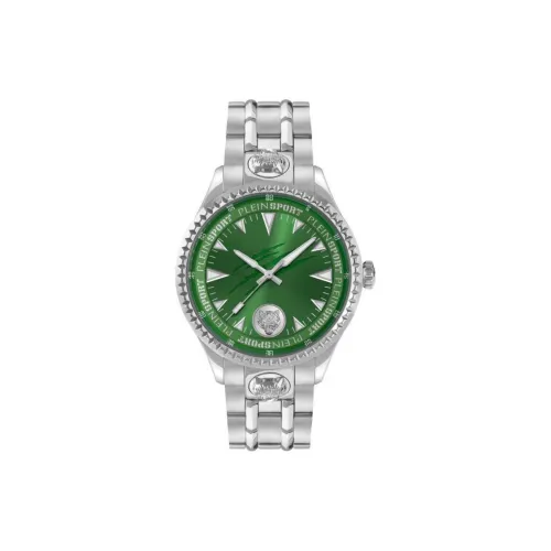 PLEIN SPORT Мужские часы Кварцевый механизм Ремешок из нержавеющей стали 45 мм Зеленый циферблат