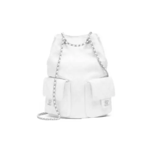 CHANEL Черный Овчина Материал Винтаж Золотой Цепочка Рюкзак Большой Women's White