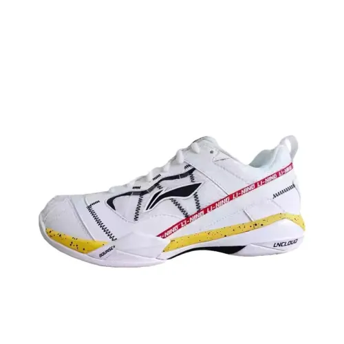 LiNing Shock Absorbers Slip-Resistant Abrasion-Resistant Low-Top Badminton Shoes Men's White Yellow Blue LiNing Shock Absorbers Противоскользящие Устойчивые к износу Низкие Кеды для Бадминтона Мужские Белый Желтый Синий