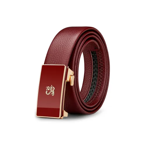 WilliamPOLO Ремни из коровьей кожи Мужские Темно-красный Ширина 3,4CM