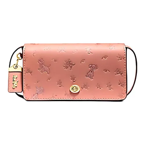 COACH Disney Коллаборация Dinky кожа сумка через плечо средний размер женский светло-персиковый